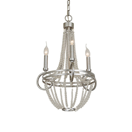 Silver 3 Bulbs Pendant Chandelier Rustic Crystal Bead Candelabra Suspension Light for Dining Room Clearhalo 'Ceiling Lights' 'Chandeliers' Lighting' options 882167