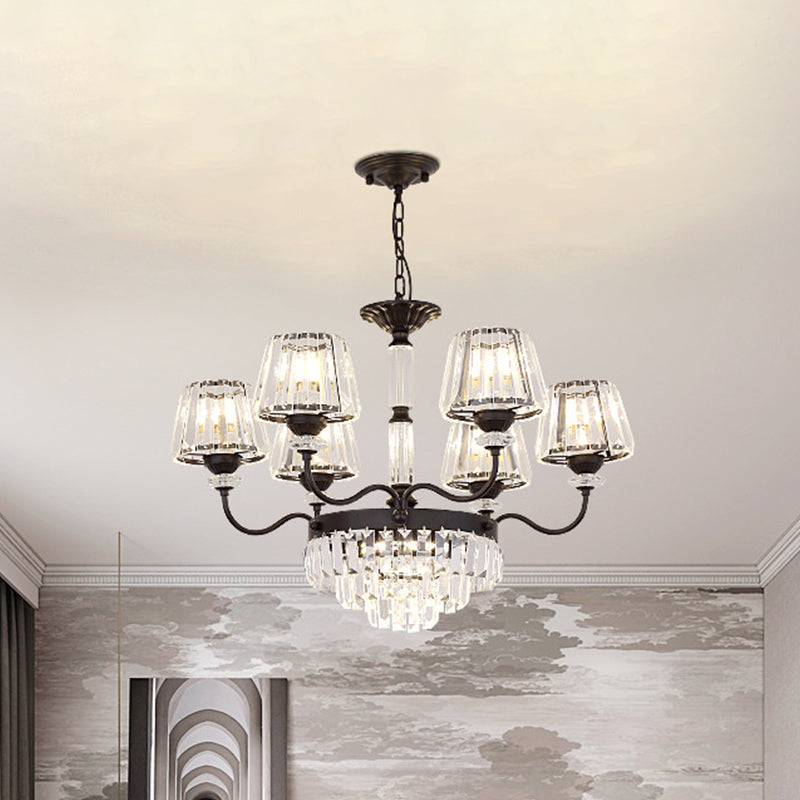 K9 Crystal Tapered Ceiling Light Simple 9 Heads Dining Room Chandelier Lighting Fixture in Black Clearhalo 'Ceiling Lights' 'Chandeliers' 'Modern Chandeliers' 'Modern' Lighting' 882202