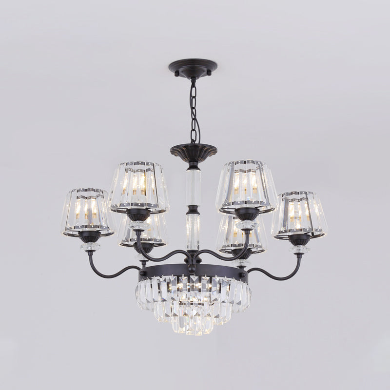 K9 Crystal Tapered Ceiling Light Simple 9 Heads Dining Room Chandelier Lighting Fixture in Black Clearhalo 'Ceiling Lights' 'Chandeliers' 'Modern Chandeliers' 'Modern' Lighting' 882203