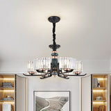 6/8 Bulbs Crystal Hanging Lamp Simple Black Starburst Living Room Chandelier Light Fixture 6 Black Clearhalo 'Ceiling Lights' 'Chandeliers' 'Modern Chandeliers' 'Modern' Lighting' 882214