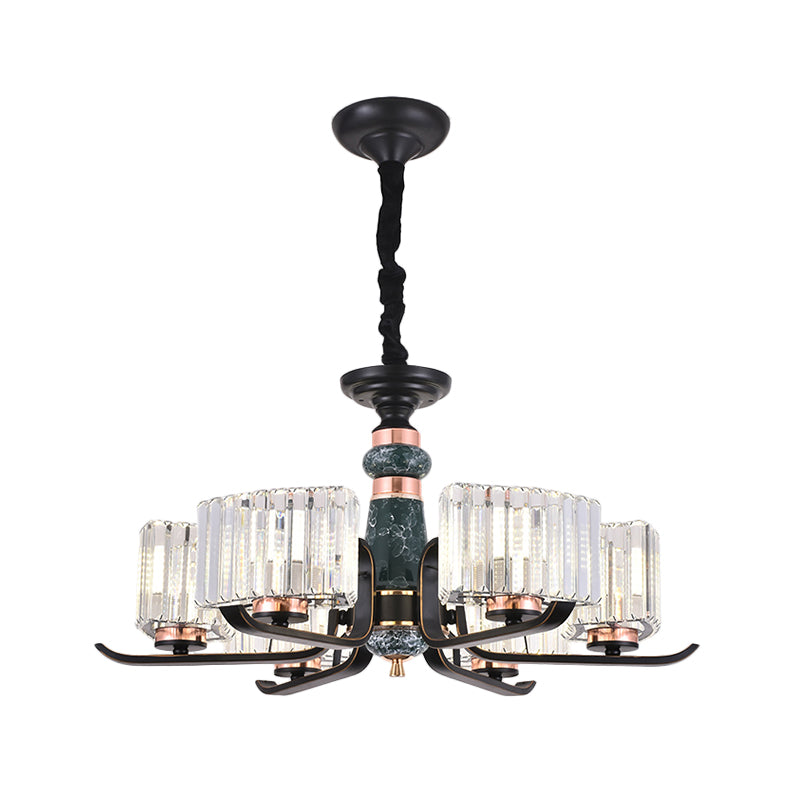 6/8 Bulbs Crystal Hanging Lamp Simple Black Starburst Living Room Chandelier Light Fixture Clearhalo 'Ceiling Lights' 'Chandeliers' 'Modern Chandeliers' 'Modern' Lighting' 882215