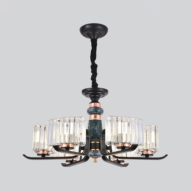 6/8 Bulbs Crystal Hanging Lamp Simple Black Starburst Living Room Chandelier Light Fixture Clearhalo 'Ceiling Lights' 'Chandeliers' 'Modern Chandeliers' 'Modern' Lighting' 882216