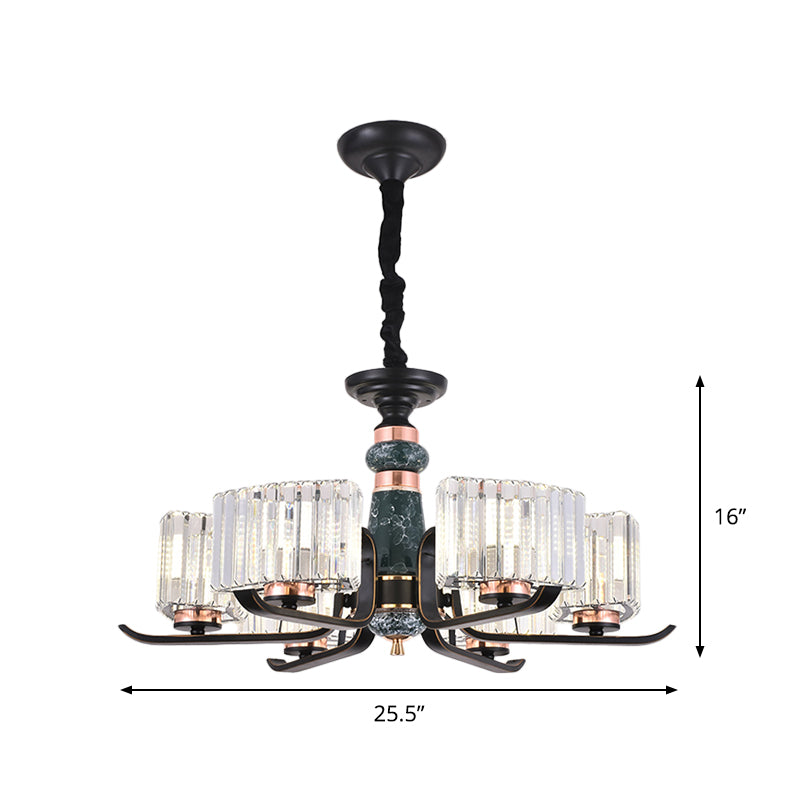 6/8 Bulbs Crystal Hanging Lamp Simple Black Starburst Living Room Chandelier Light Fixture Clearhalo 'Ceiling Lights' 'Chandeliers' 'Modern Chandeliers' 'Modern' Lighting' 882217