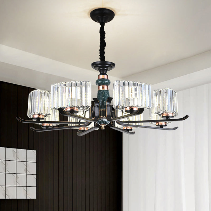 6/8 Bulbs Crystal Hanging Lamp Simple Black Starburst Living Room Chandelier Light Fixture 8 Black Clearhalo 'Ceiling Lights' 'Chandeliers' 'Modern Chandeliers' 'Modern' Lighting' 882218