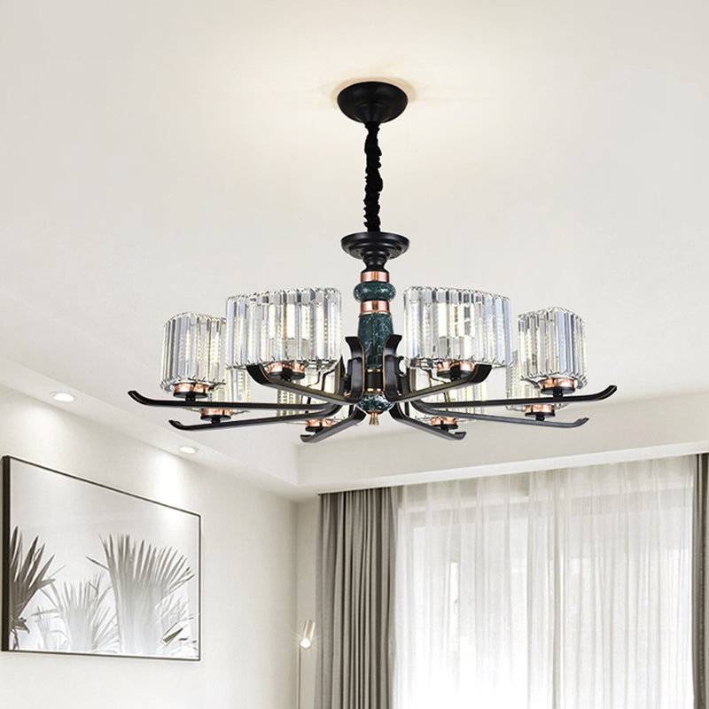 6/8 Bulbs Crystal Hanging Lamp Simple Black Starburst Living Room Chandelier Light Fixture Clearhalo 'Ceiling Lights' 'Chandeliers' 'Modern Chandeliers' 'Modern' Lighting' 882219