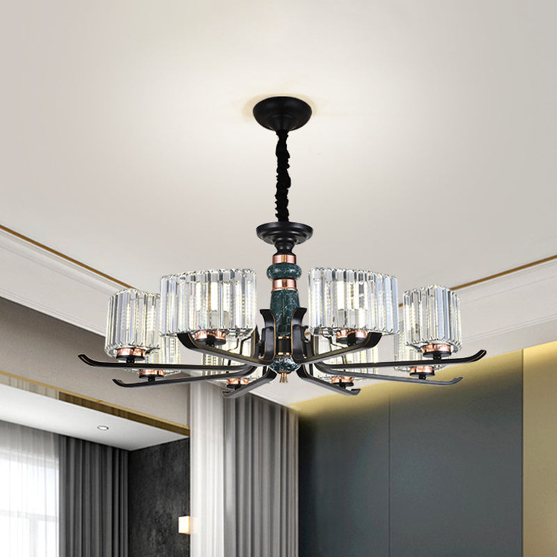 6/8 Bulbs Crystal Hanging Lamp Simple Black Starburst Living Room Chandelier Light Fixture Clearhalo 'Ceiling Lights' 'Chandeliers' 'Modern Chandeliers' 'Modern' Lighting' 882220