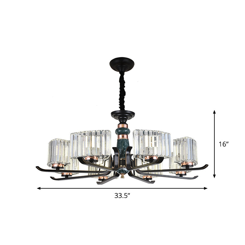 6/8 Bulbs Crystal Hanging Lamp Simple Black Starburst Living Room Chandelier Light Fixture Clearhalo 'Ceiling Lights' 'Chandeliers' 'Modern Chandeliers' 'Modern' Lighting' 882222