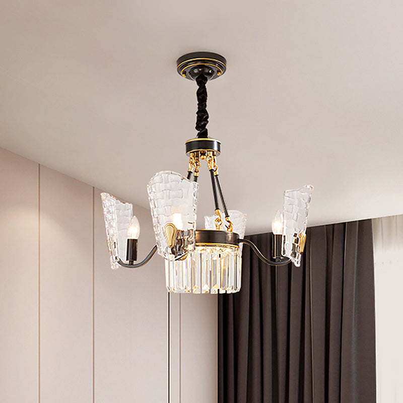 Shield Kitchen Ceiling Chandelier Modern Clear Crystal Glass 4/6 Bulbs Black Suspension Pendant 4 Black Clearhalo 'Ceiling Lights' 'Chandeliers' 'Modern Chandeliers' 'Modern' Lighting' 882223