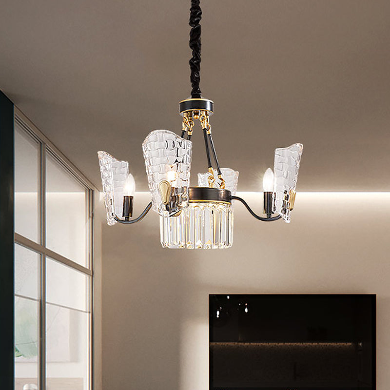 Shield Kitchen Ceiling Chandelier Modern Clear Crystal Glass 4/6 Bulbs Black Suspension Pendant Clearhalo 'Ceiling Lights' 'Chandeliers' 'Modern Chandeliers' 'Modern' Lighting' 882224