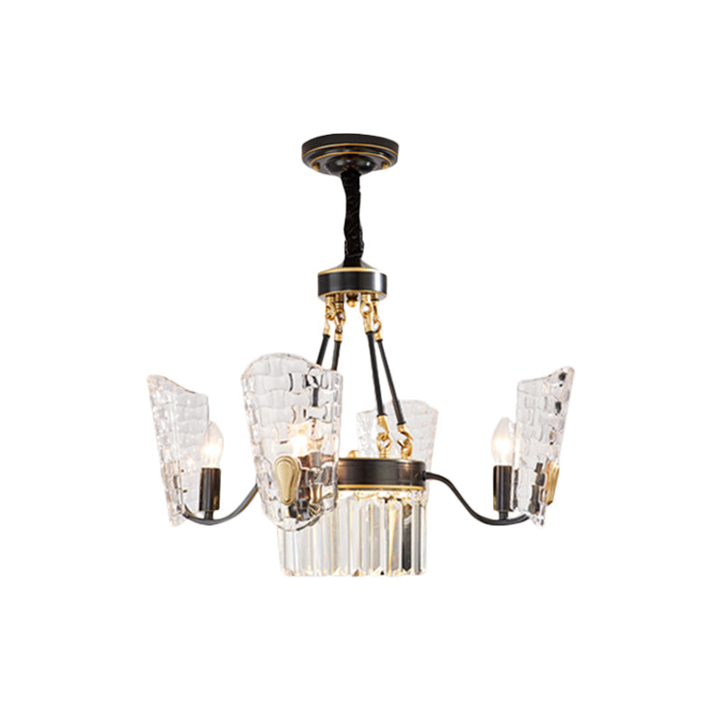 Shield Kitchen Ceiling Chandelier Modern Clear Crystal Glass 4/6 Bulbs Black Suspension Pendant Clearhalo 'Ceiling Lights' 'Chandeliers' 'Modern Chandeliers' 'Modern' Lighting' 882225