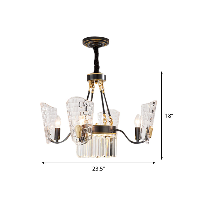 Shield Kitchen Ceiling Chandelier Modern Clear Crystal Glass 4/6 Bulbs Black Suspension Pendant Clearhalo 'Ceiling Lights' 'Chandeliers' 'Modern Chandeliers' 'Modern' Lighting' 882226