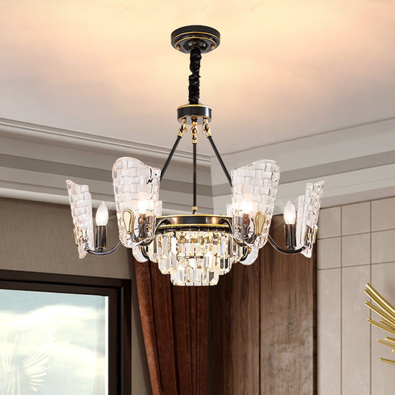 Shield Kitchen Ceiling Chandelier Modern Clear Crystal Glass 4/6 Bulbs Black Suspension Pendant 6 Black Clearhalo 'Ceiling Lights' 'Chandeliers' 'Modern Chandeliers' 'Modern' Lighting' 882227