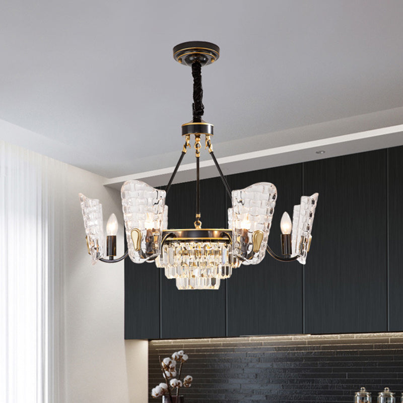 Shield Kitchen Ceiling Chandelier Modern Clear Crystal Glass 4/6 Bulbs Black Suspension Pendant Clearhalo 'Ceiling Lights' 'Chandeliers' 'Modern Chandeliers' 'Modern' Lighting' 882228