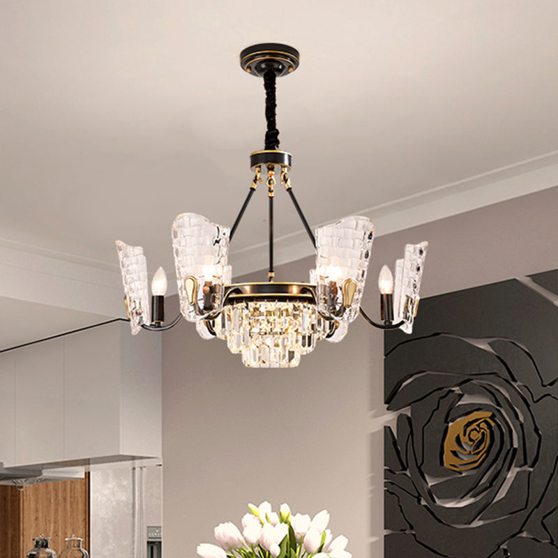 Shield Kitchen Ceiling Chandelier Modern Clear Crystal Glass 4/6 Bulbs Black Suspension Pendant Clearhalo 'Ceiling Lights' 'Chandeliers' 'Modern Chandeliers' 'Modern' Lighting' 882229