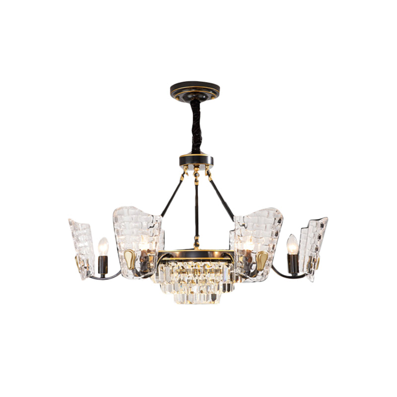 Shield Kitchen Ceiling Chandelier Modern Clear Crystal Glass 4/6 Bulbs Black Suspension Pendant Clearhalo 'Ceiling Lights' 'Chandeliers' 'Modern Chandeliers' 'Modern' Lighting' 882230