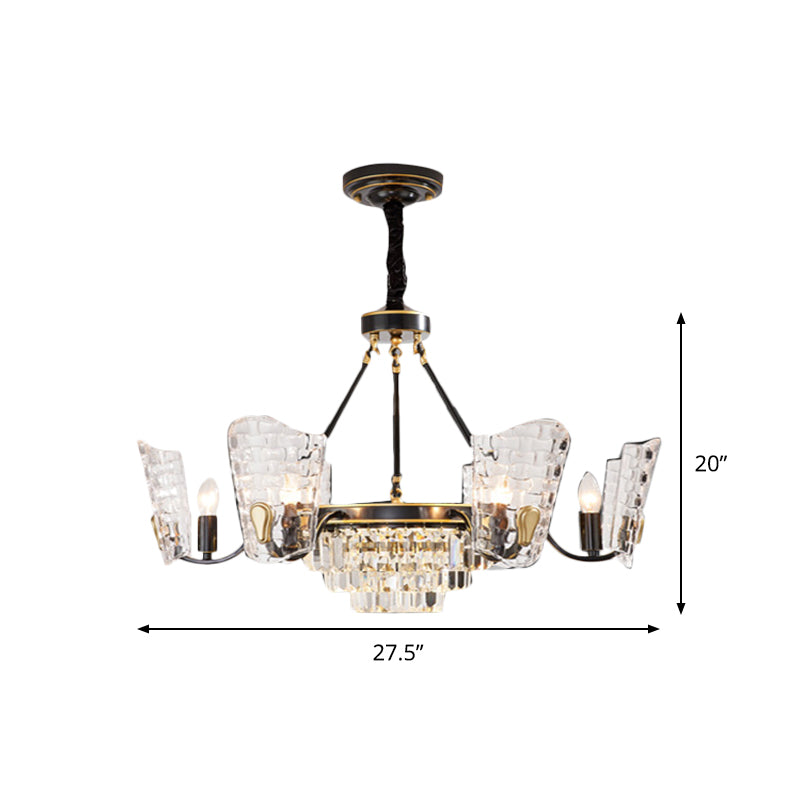 Shield Kitchen Ceiling Chandelier Modern Clear Crystal Glass 4/6 Bulbs Black Suspension Pendant Clearhalo 'Ceiling Lights' 'Chandeliers' 'Modern Chandeliers' 'Modern' Lighting' 882231