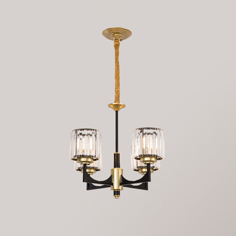 Black and Gold Cylinder Chandelier Modern Clear Crystal Glass 4/6 Heads Dining Room Pendant Clearhalo 'Ceiling Lights' 'Chandeliers' 'Modern Chandeliers' 'Modern' Lighting' 882234