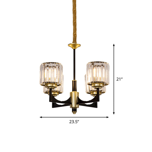 Black and Gold Cylinder Chandelier Modern Clear Crystal Glass 4/6 Heads Dining Room Pendant Clearhalo 'Ceiling Lights' 'Chandeliers' 'Modern Chandeliers' 'Modern' Lighting' 882235