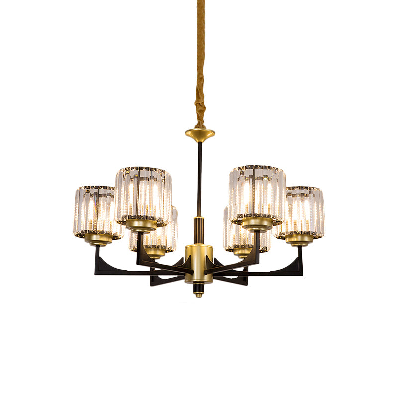 Black and Gold Cylinder Chandelier Modern Clear Crystal Glass 4/6 Heads Dining Room Pendant Clearhalo 'Ceiling Lights' 'Chandeliers' 'Modern Chandeliers' 'Modern' Lighting' 882238