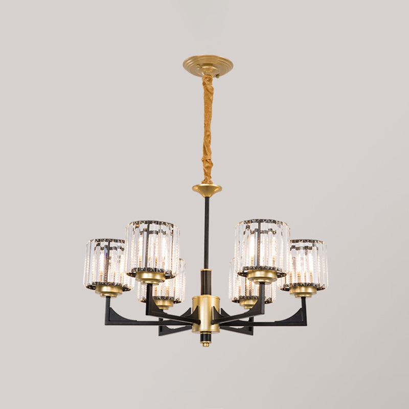 Black and Gold Cylinder Chandelier Modern Clear Crystal Glass 4/6 Heads Dining Room Pendant Clearhalo 'Ceiling Lights' 'Chandeliers' 'Modern Chandeliers' 'Modern' Lighting' 882239