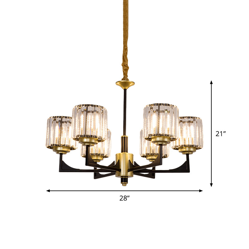 Black and Gold Cylinder Chandelier Modern Clear Crystal Glass 4/6 Heads Dining Room Pendant Clearhalo 'Ceiling Lights' 'Chandeliers' 'Modern Chandeliers' 'Modern' Lighting' 882240