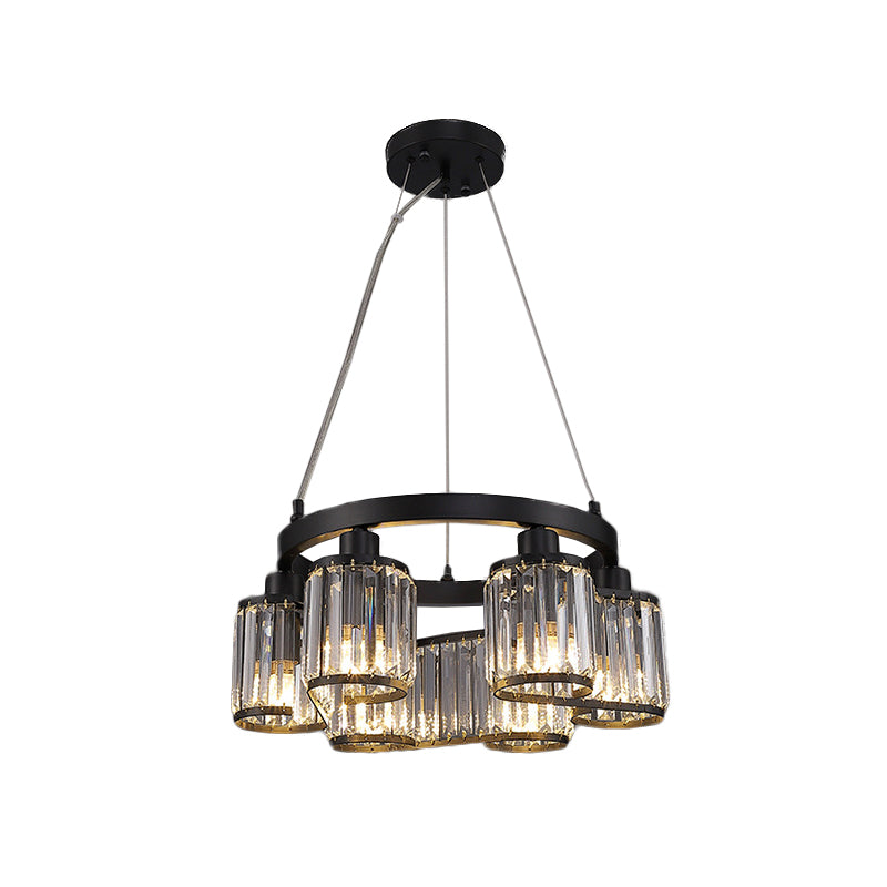 Clear Crystal Black Suspension Light Cylindrical 6/8 Lights Modernism Chandelier Lighting Fixture Clearhalo 'Ceiling Lights' 'Chandeliers' 'Modern Chandeliers' 'Modern' Lighting' 882242