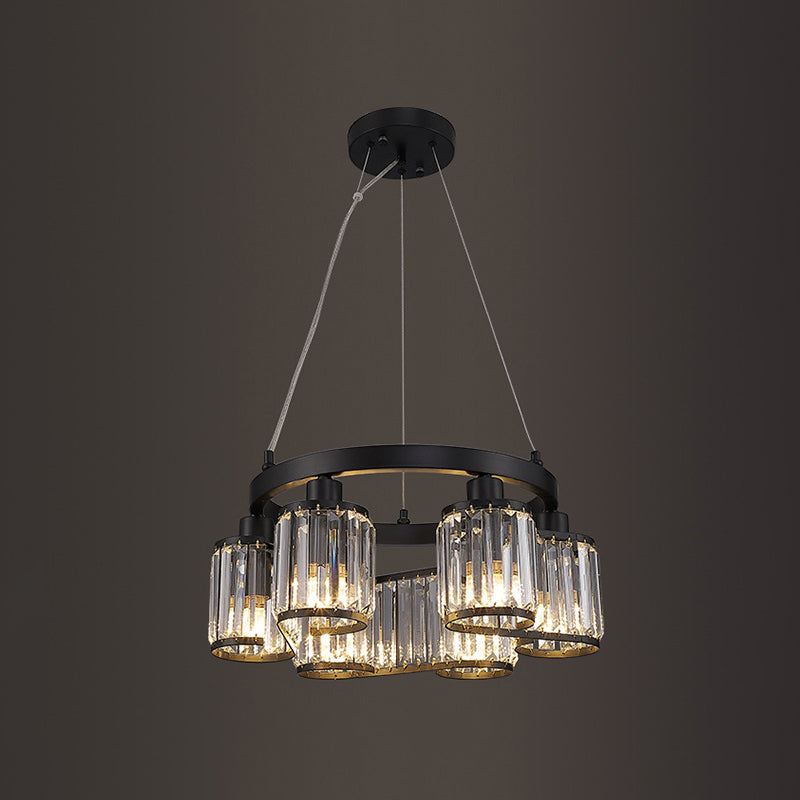 Clear Crystal Black Suspension Light Cylindrical 6/8 Lights Modernism Chandelier Lighting Fixture Clearhalo 'Ceiling Lights' 'Chandeliers' 'Modern Chandeliers' 'Modern' Lighting' 882243