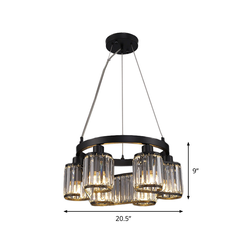 Clear Crystal Black Suspension Light Cylindrical 6/8 Lights Modernism Chandelier Lighting Fixture Clearhalo 'Ceiling Lights' 'Chandeliers' 'Modern Chandeliers' 'Modern' Lighting' 882244