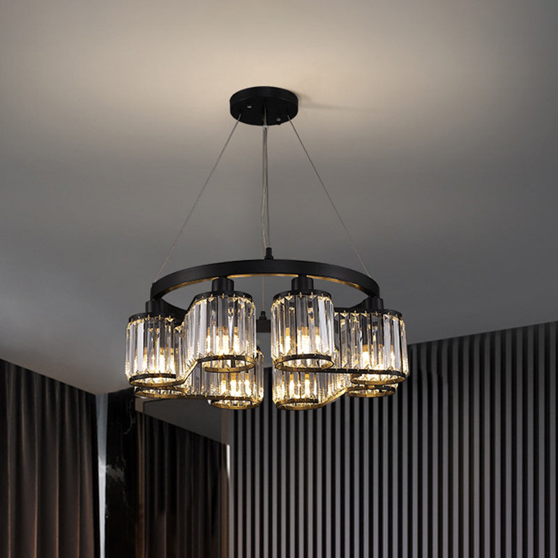 Clear Crystal Black Suspension Light Cylindrical 6/8 Lights Modernism Chandelier Lighting Fixture Clearhalo 'Ceiling Lights' 'Chandeliers' 'Modern Chandeliers' 'Modern' Lighting' 882246