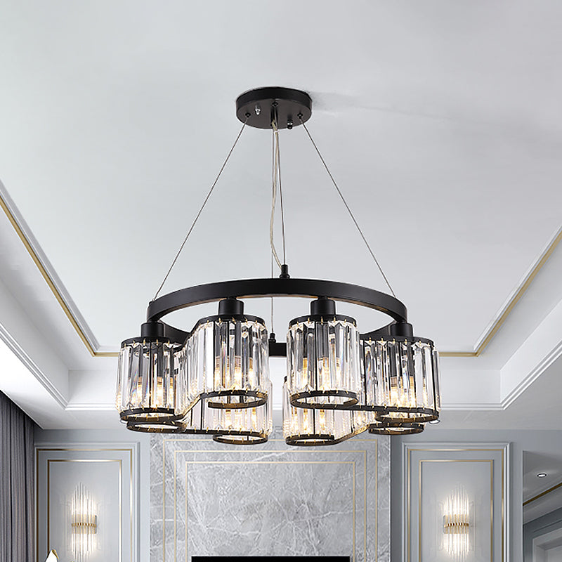 Clear Crystal Black Suspension Light Cylindrical 6/8 Lights Modernism Chandelier Lighting Fixture Clearhalo 'Ceiling Lights' 'Chandeliers' 'Modern Chandeliers' 'Modern' Lighting' 882247