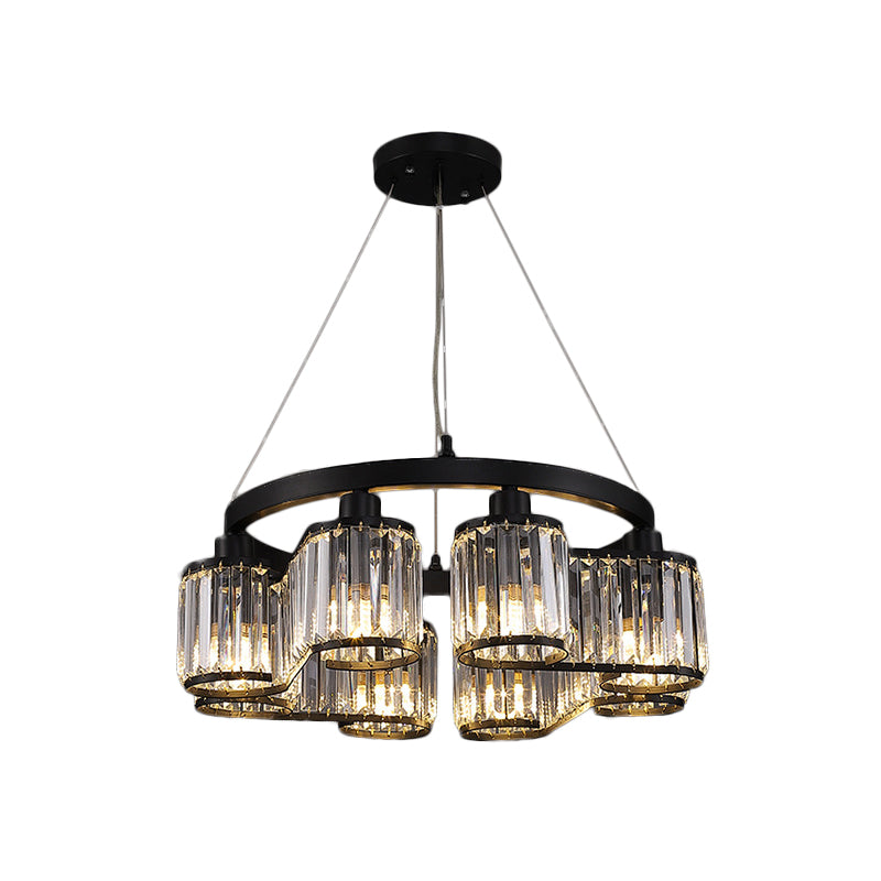 Clear Crystal Black Suspension Light Cylindrical 6/8 Lights Modernism Chandelier Lighting Fixture Clearhalo 'Ceiling Lights' 'Chandeliers' 'Modern Chandeliers' 'Modern' Lighting' 882248