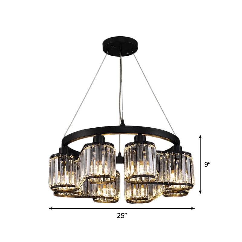 Clear Crystal Black Suspension Light Cylindrical 6/8 Lights Modernism Chandelier Lighting Fixture Clearhalo 'Ceiling Lights' 'Chandeliers' 'Modern Chandeliers' 'Modern' Lighting' 882249