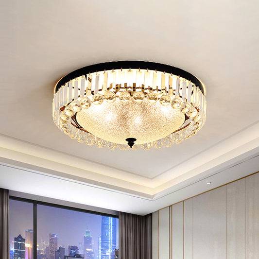 Minimalist Dome Flush Mount 5 Bulbs Textured Glass Flush Light Fixture in Black with Crystal Accent Black Clearhalo 'Ceiling Lights' 'Close To Ceiling Lights' 'Close to ceiling' 'Flush mount' Lighting' 882250