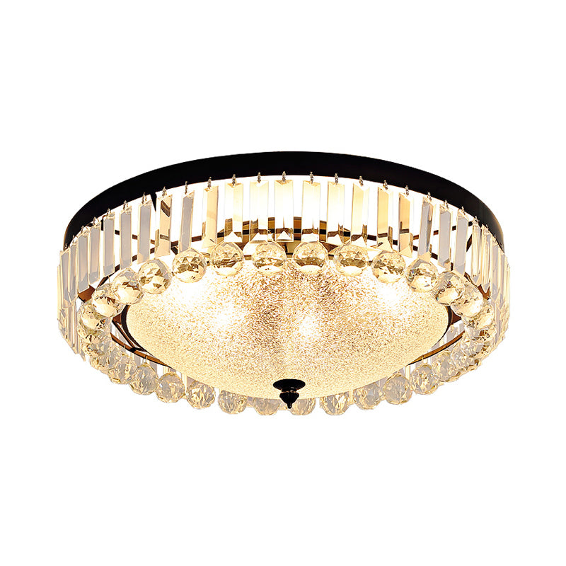 Minimalist Dome Flush Mount 5 Bulbs Textured Glass Flush Light Fixture in Black with Crystal Accent Clearhalo 'Ceiling Lights' 'Close To Ceiling Lights' 'Close to ceiling' 'Flush mount' Lighting' 882252