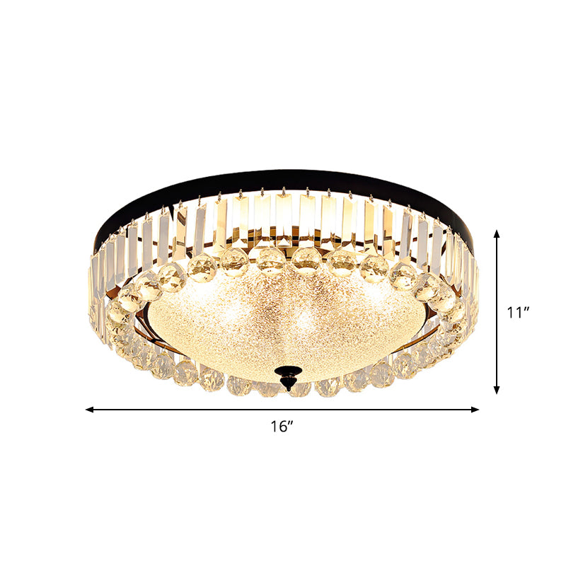 Minimalist Dome Flush Mount 5 Bulbs Textured Glass Flush Light Fixture in Black with Crystal Accent Clearhalo 'Ceiling Lights' 'Close To Ceiling Lights' 'Close to ceiling' 'Flush mount' Lighting' 882253