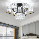 9/12-Head Semi Flush Mount Modernism Sputnik Crystal Block Flush Light Fixture in Black 9 Black Clearhalo 'Ceiling Lights' 'Close To Ceiling Lights' 'Close to ceiling' 'Semi-flushmount' Lighting' 882254