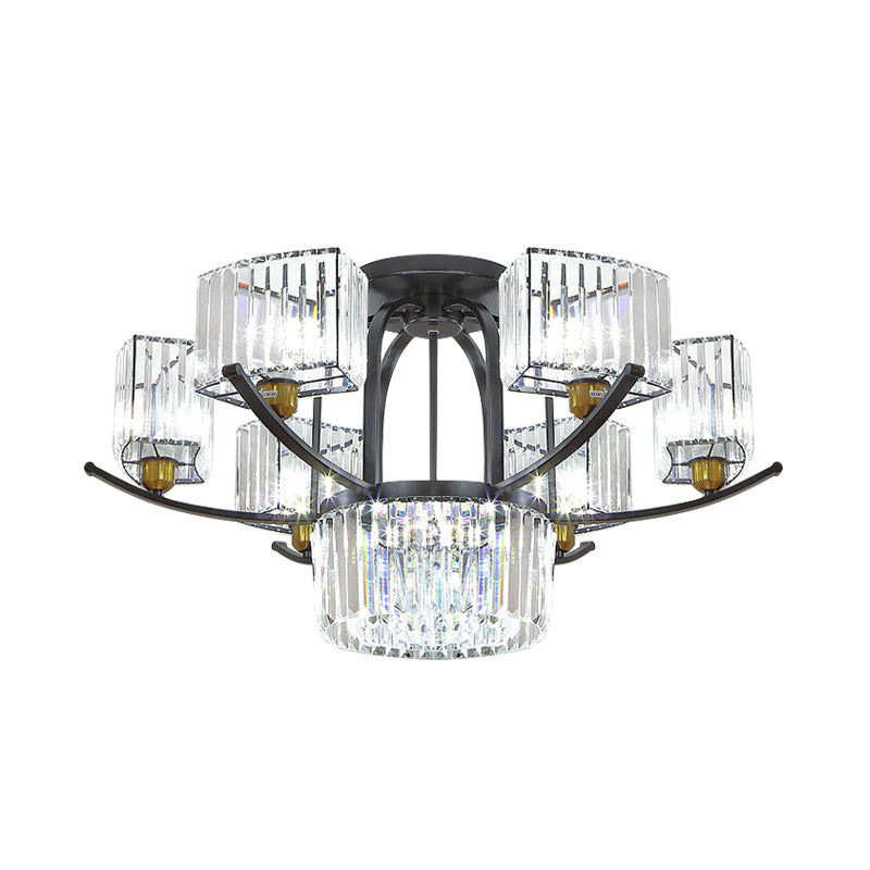 9/12-Head Semi Flush Mount Modernism Sputnik Crystal Block Flush Light Fixture in Black Clearhalo 'Ceiling Lights' 'Close To Ceiling Lights' 'Close to ceiling' 'Semi-flushmount' Lighting' 882255