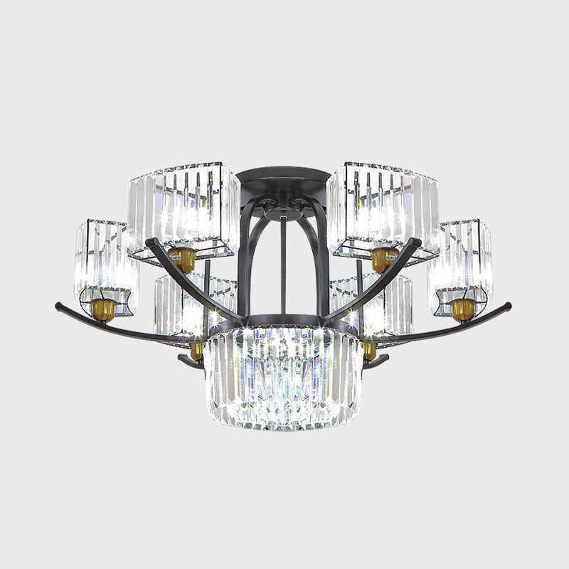 9/12-Head Semi Flush Mount Modernism Sputnik Crystal Block Flush Light Fixture in Black Clearhalo 'Ceiling Lights' 'Close To Ceiling Lights' 'Close to ceiling' 'Semi-flushmount' Lighting' 882256