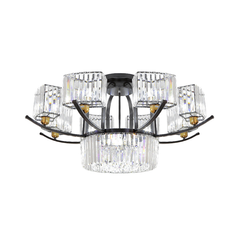 9/12-Head Semi Flush Mount Modernism Sputnik Crystal Block Flush Light Fixture in Black Clearhalo 'Ceiling Lights' 'Close To Ceiling Lights' 'Close to ceiling' 'Semi-flushmount' Lighting' 882260