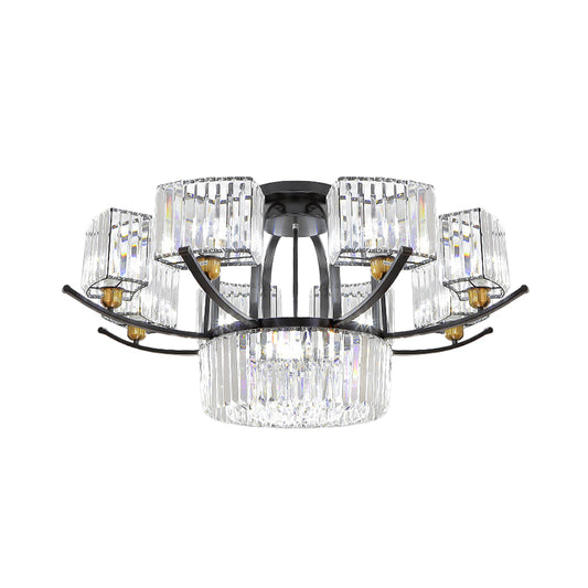 9/12-Head Semi Flush Mount Modernism Sputnik Crystal Block Flush Light Fixture in Black Clearhalo 'Ceiling Lights' 'Close To Ceiling Lights' 'Close to ceiling' 'Semi-flushmount' Lighting' 882260