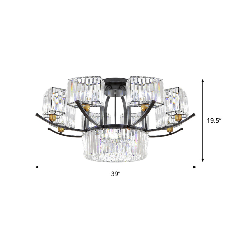 9/12-Head Semi Flush Mount Modernism Sputnik Crystal Block Flush Light Fixture in Black Clearhalo 'Ceiling Lights' 'Close To Ceiling Lights' 'Close to ceiling' 'Semi-flushmount' Lighting' 882262