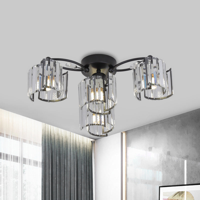 Black 4/6-Light Semi Mount Lighting Contemporary Clear Crystal Block Sputnik Flush Light Fixture 4 Black Clearhalo 'Ceiling Lights' 'Close To Ceiling Lights' 'Close to ceiling' 'Semi-flushmount' Lighting' 882272