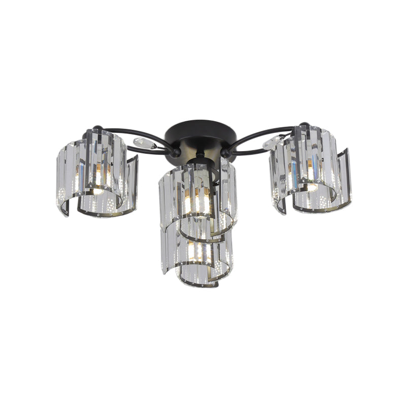 Black 4/6-Light Semi Mount Lighting Contemporary Clear Crystal Block Sputnik Flush Light Fixture Clearhalo 'Ceiling Lights' 'Close To Ceiling Lights' 'Close to ceiling' 'Semi-flushmount' Lighting' 882273