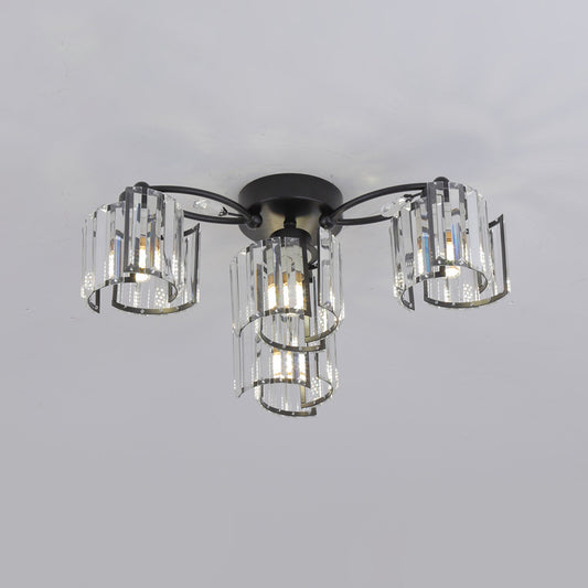 Black 4/6-Light Semi Mount Lighting Contemporary Clear Crystal Block Sputnik Flush Light Fixture Clearhalo 'Ceiling Lights' 'Close To Ceiling Lights' 'Close to ceiling' 'Semi-flushmount' Lighting' 882274