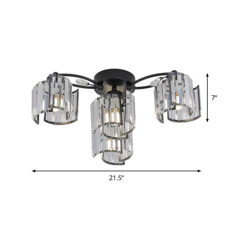 Black 4/6-Light Semi Mount Lighting Contemporary Clear Crystal Block Sputnik Flush Light Fixture Clearhalo 'Ceiling Lights' 'Close To Ceiling Lights' 'Close to ceiling' 'Semi-flushmount' Lighting' 882275