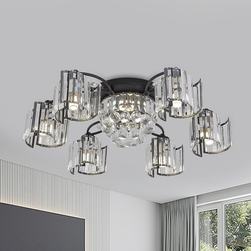 Black 4/6-Light Semi Mount Lighting Contemporary Clear Crystal Block Sputnik Flush Light Fixture 6 Black Clearhalo 'Ceiling Lights' 'Close To Ceiling Lights' 'Close to ceiling' 'Semi-flushmount' Lighting' 882276