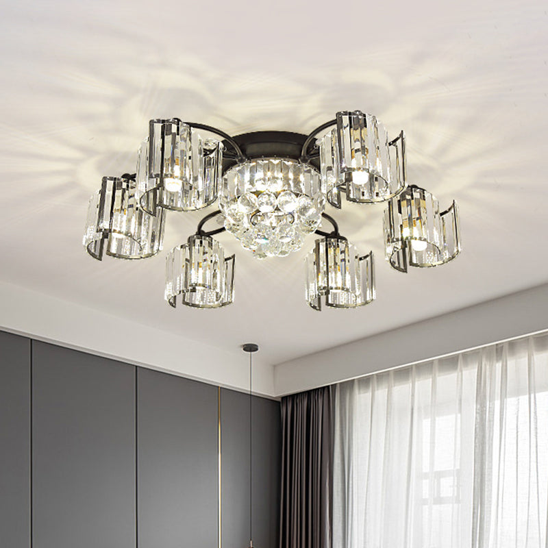 Black 4/6-Light Semi Mount Lighting Contemporary Clear Crystal Block Sputnik Flush Light Fixture Clearhalo 'Ceiling Lights' 'Close To Ceiling Lights' 'Close to ceiling' 'Semi-flushmount' Lighting' 882277