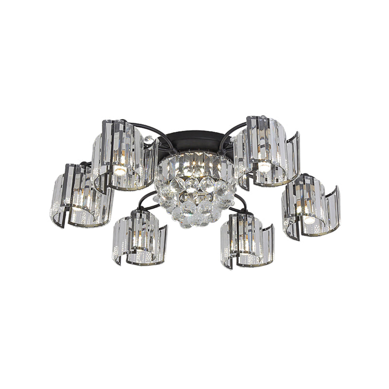 Black 4/6-Light Semi Mount Lighting Contemporary Clear Crystal Block Sputnik Flush Light Fixture Clearhalo 'Ceiling Lights' 'Close To Ceiling Lights' 'Close to ceiling' 'Semi-flushmount' Lighting' 882278