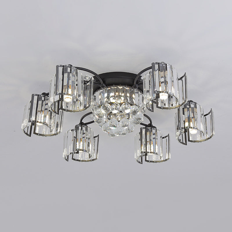 Black 4/6-Light Semi Mount Lighting Contemporary Clear Crystal Block Sputnik Flush Light Fixture Clearhalo 'Ceiling Lights' 'Close To Ceiling Lights' 'Close to ceiling' 'Semi-flushmount' Lighting' 882279