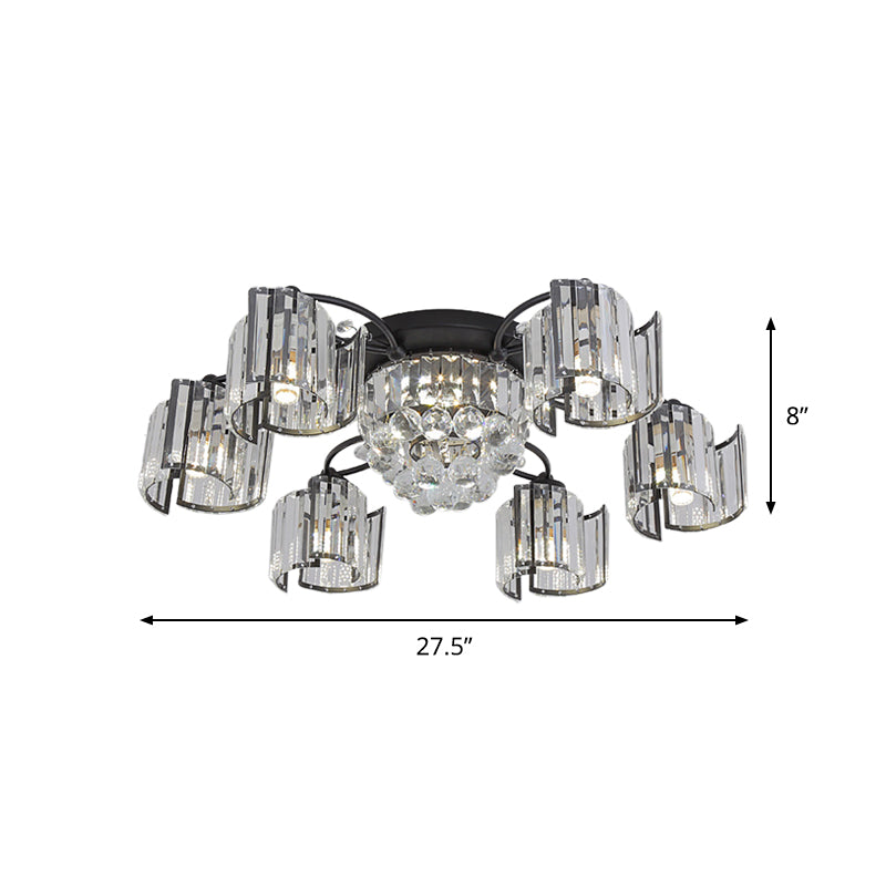 Black 4/6-Light Semi Mount Lighting Contemporary Clear Crystal Block Sputnik Flush Light Fixture Clearhalo 'Ceiling Lights' 'Close To Ceiling Lights' 'Close to ceiling' 'Semi-flushmount' Lighting' 882280